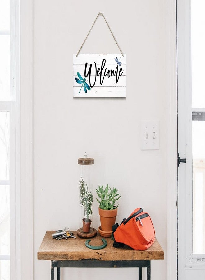 EDCTO Welcome Decor Sign, Hanging Wood Sign Home Decorative, Printed Wood Wall Art Sign, Dragonfly Welcome Sign, Outdoor Indoor Decor Sign, Country Home Decor, Front Door Decor for Farmhouse Porch 12*6inch - Image 5